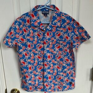 Hawaiian lobster theme shirt by Vilebrenquin. Boys size 10.